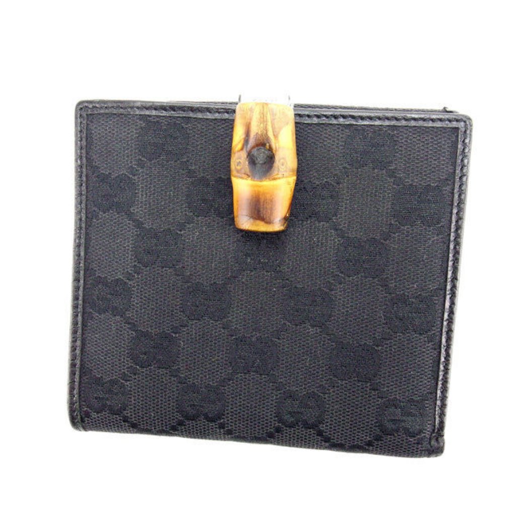 Gucci Wallet Purse Folding Wallet Gg Black Silver Woman Authentic Used Y3616